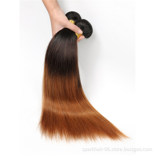9a 100g SPARK Ombre Brazilian Remy Human Hair Weaving Bundle for Women Weave Hair Extension Black Brown Silky Straight 1b/4/30